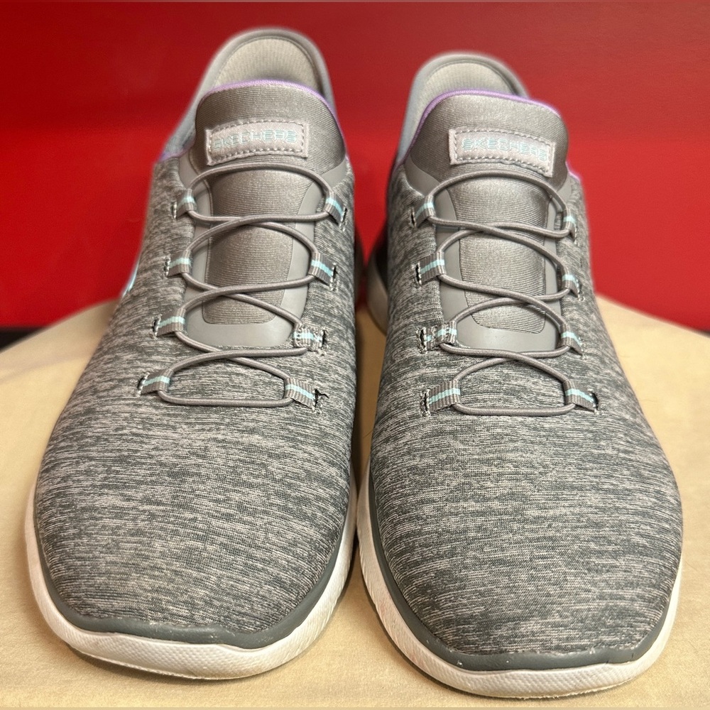 Skechers Slip Ins Athletic Shoes Gray with Fixed Stretch Laces Women’s Size 10